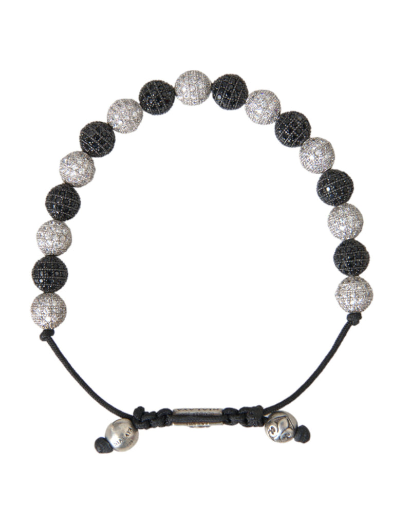 Nialaya CZ Crystal Ball Black White Beaded Women's Bracelet