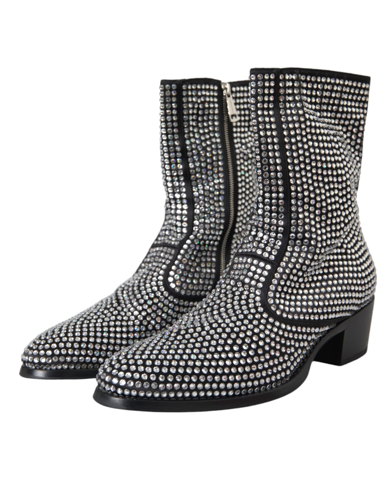 Dolce & Gabbana Black Rhinestone Crystal Chelsea Boots Men's Shoes (Pre-Owned)