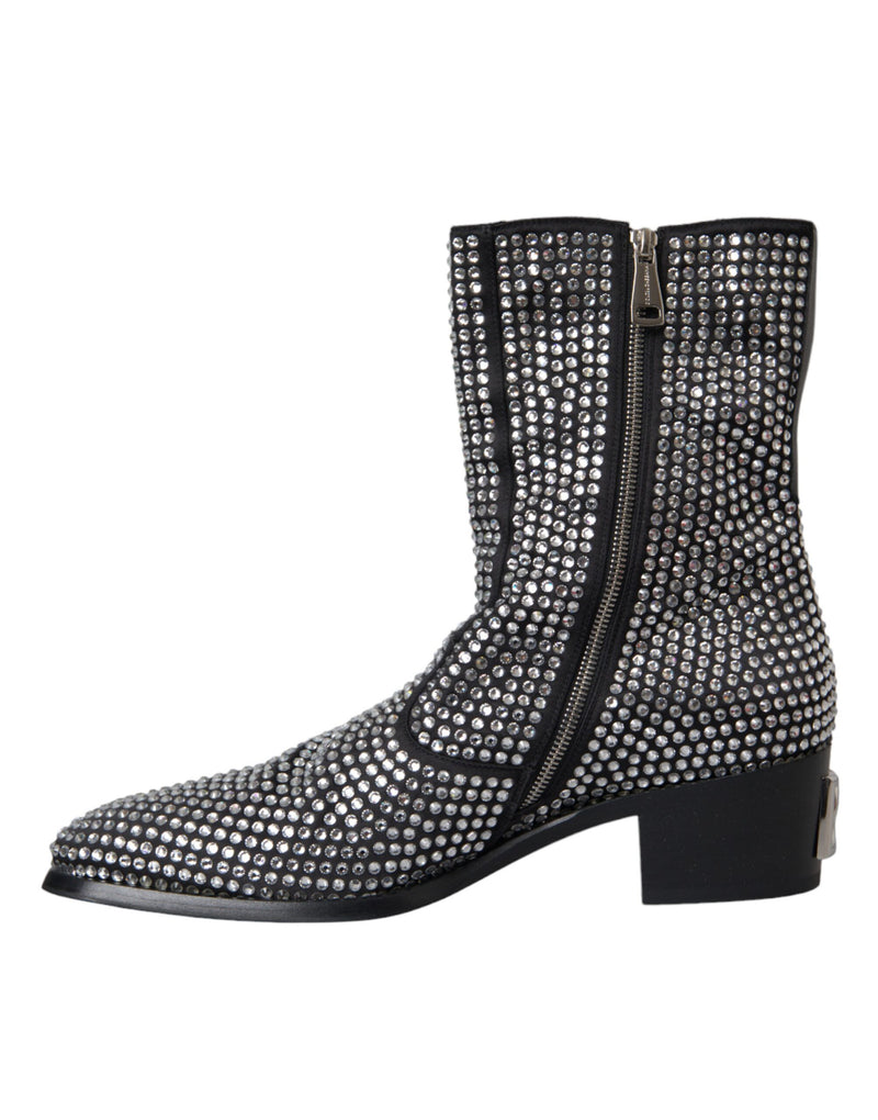 Dolce & Gabbana Black Rhinestone Crystal Chelsea Boots Men's Shoes (Pre-Owned)