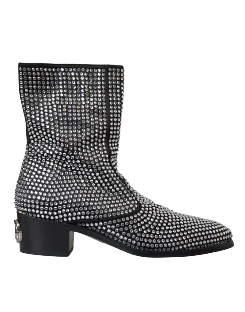 Dolce & Gabbana Black Rhinestone Crystal Chelsea Boots Men's Shoes (Pre-Owned)