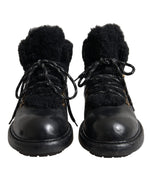 Dolce & Gabbana Black Leather Bernini Shearling Boots Men's Shoes