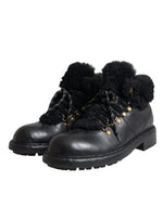 Dolce & Gabbana Black Leather Bernini Shearling Boots Men's Shoes