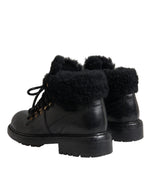 Dolce & Gabbana Black Leather Bernini Shearling Boots Men's Shoes