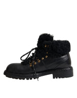 Dolce & Gabbana Black Leather Bernini Shearling Boots Men's Shoes