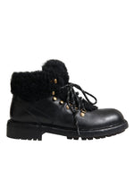 Dolce & Gabbana Black Leather Bernini Shearling Boots Men's Shoes