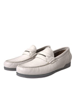 Dolce & Gabbana White Gray Leather Slip Mocassin Shoes Men's Loafer