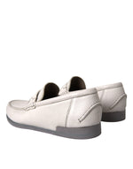 Dolce & Gabbana White Gray Leather Slip Mocassin Shoes Men's Loafer