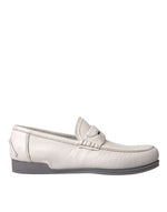 Dolce & Gabbana White Gray Leather Slip Mocassin Shoes Men's Loafer