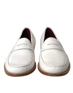 Dolce & Gabbana White Leather Slip On Mocassin Loafers Men's Shoes