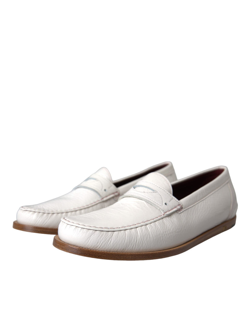 Dolce & Gabbana White Leather Slip On Mocassin Loafers Men's Shoes