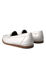 Dolce & Gabbana White Leather Slip On Mocassin Loafers Men's Shoes