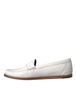 Dolce & Gabbana White Leather Slip On Mocassin Loafers Men's Shoes