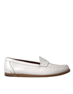 Dolce & Gabbana White Leather Slip On Mocassin Loafers Men's Shoes