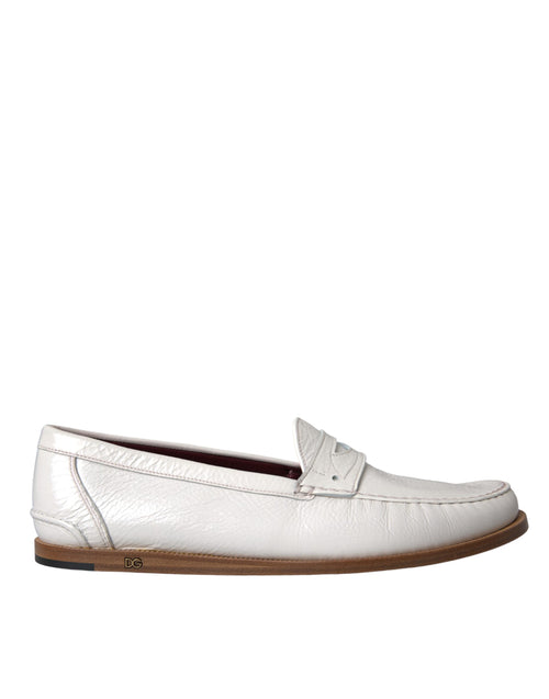 Dolce & Gabbana White Leather Slip On Mocassin Loafers Men's Shoes