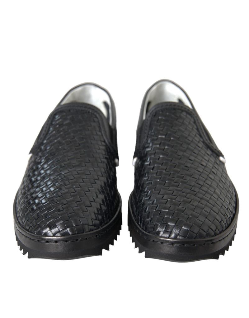 Dolce & Gabbana Black Woven Buffalo Leather Men Loafers Men's Shoes