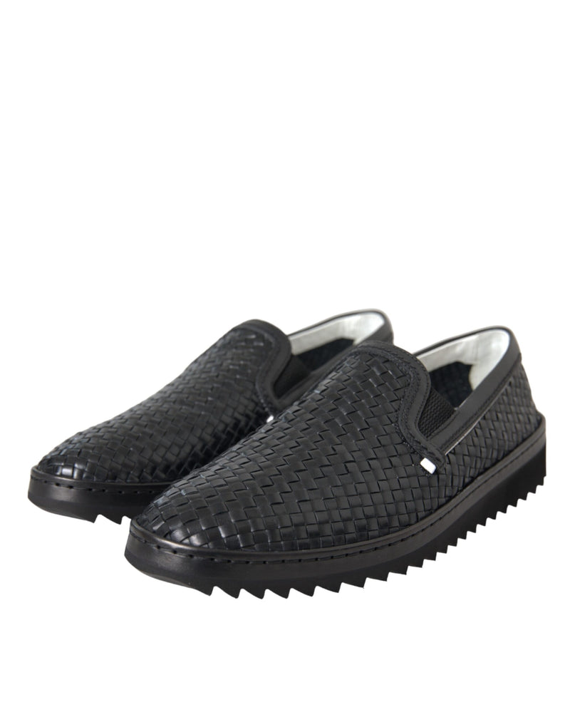 Dolce & Gabbana Black Woven Buffalo Leather Men Loafers Men's Shoes