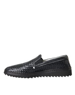 Dolce & Gabbana Black Woven Buffalo Leather Men Loafers Men's Shoes