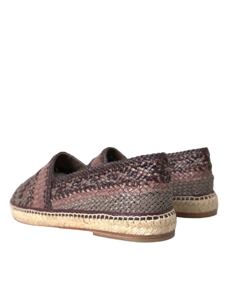 Dolce & Gabbana Brown Buffalo Leather Espadrille Flats Men's Shoes