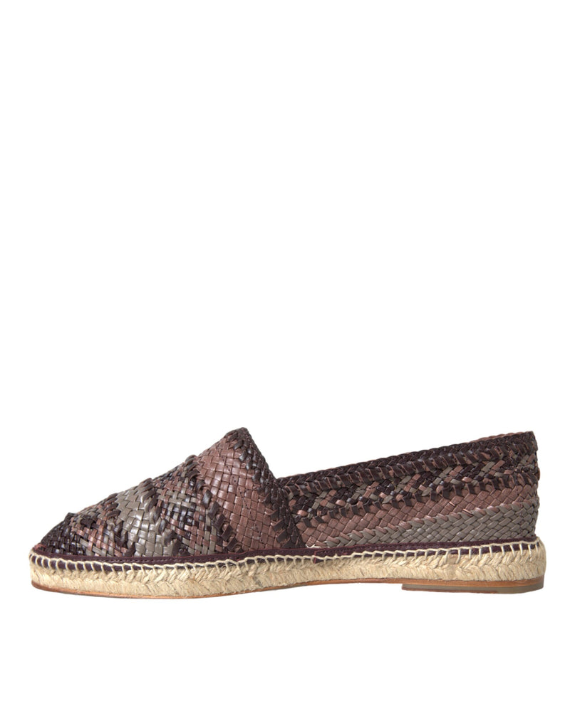 Dolce & Gabbana Brown Buffalo Leather Espadrille Flats Men's Shoes