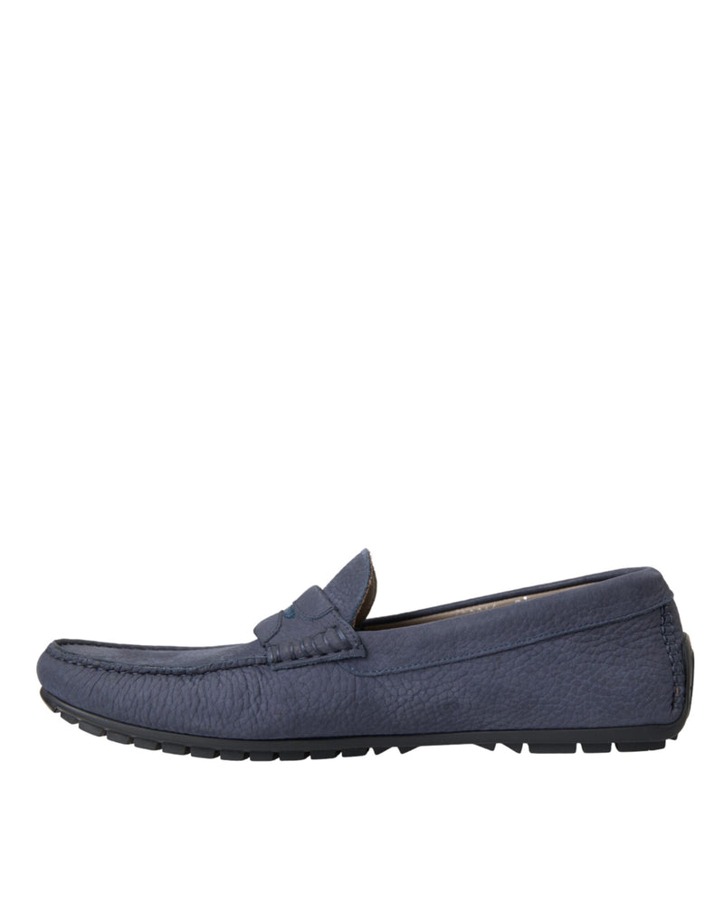 Dolce & Gabbana Blue Calf Leather Slip On Moccasin Men's Shoes