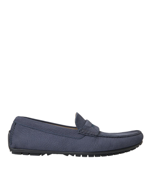 Dolce & Gabbana Blue Calf Leather Slip On Moccasin Men's Shoes