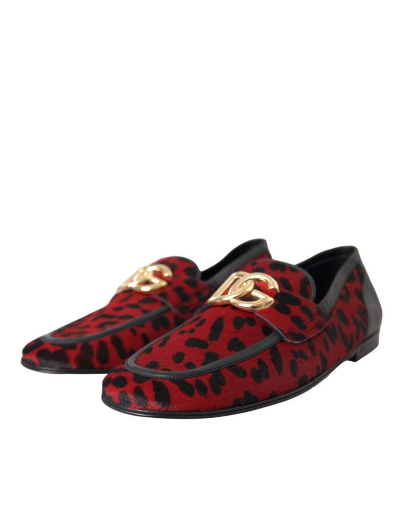 Dolce & Gabbana Red Black Leopard DG Loafers Formal Men Men's Shoes