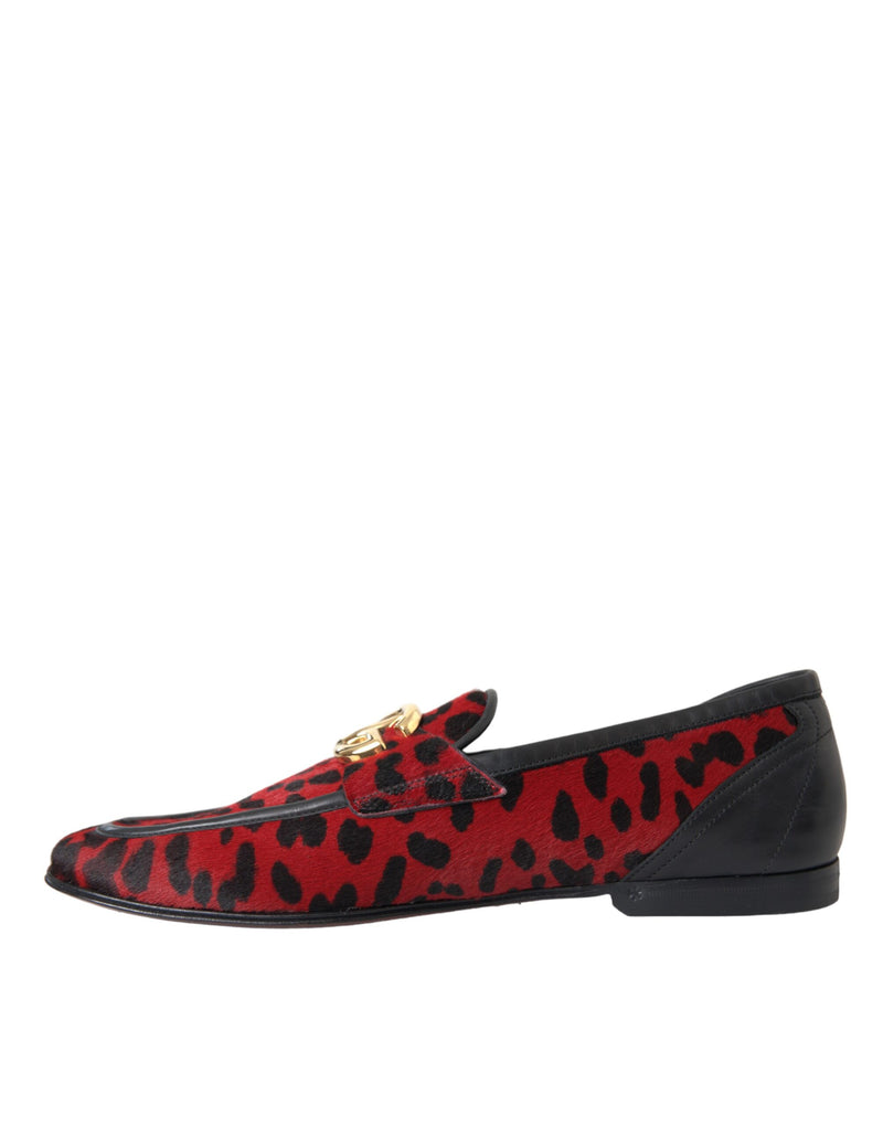 Dolce & Gabbana Red Black Leopard DG Loafers Formal Men Men's Shoes