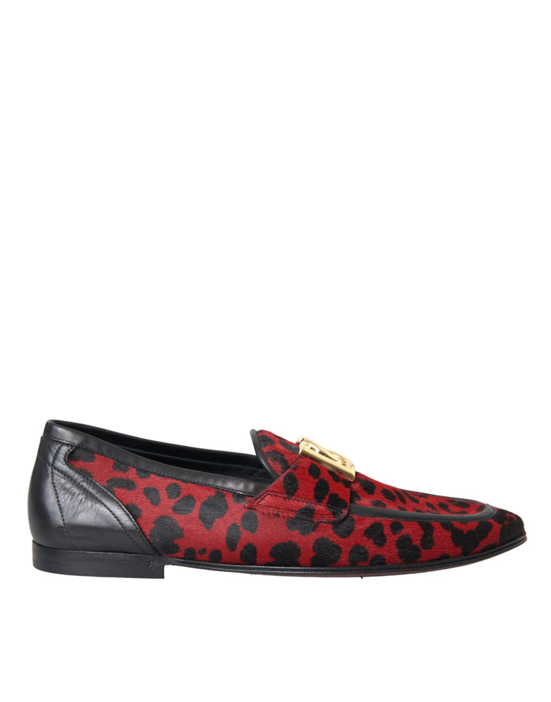 Dolce & Gabbana Red Black Leopard DG Loafers Formal Men Men's Shoes