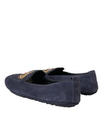 Dolce & Gabbana Blue Leather Suede Crystal Crown Loafers Men's Shoes