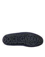 Dolce & Gabbana Blue Leather Suede Crystal Crown Loafers Men's Shoes