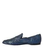 Dolce & Gabbana Blue Woven Leather Slip On Loafers Men Men's Shoes (Pre-Owned)