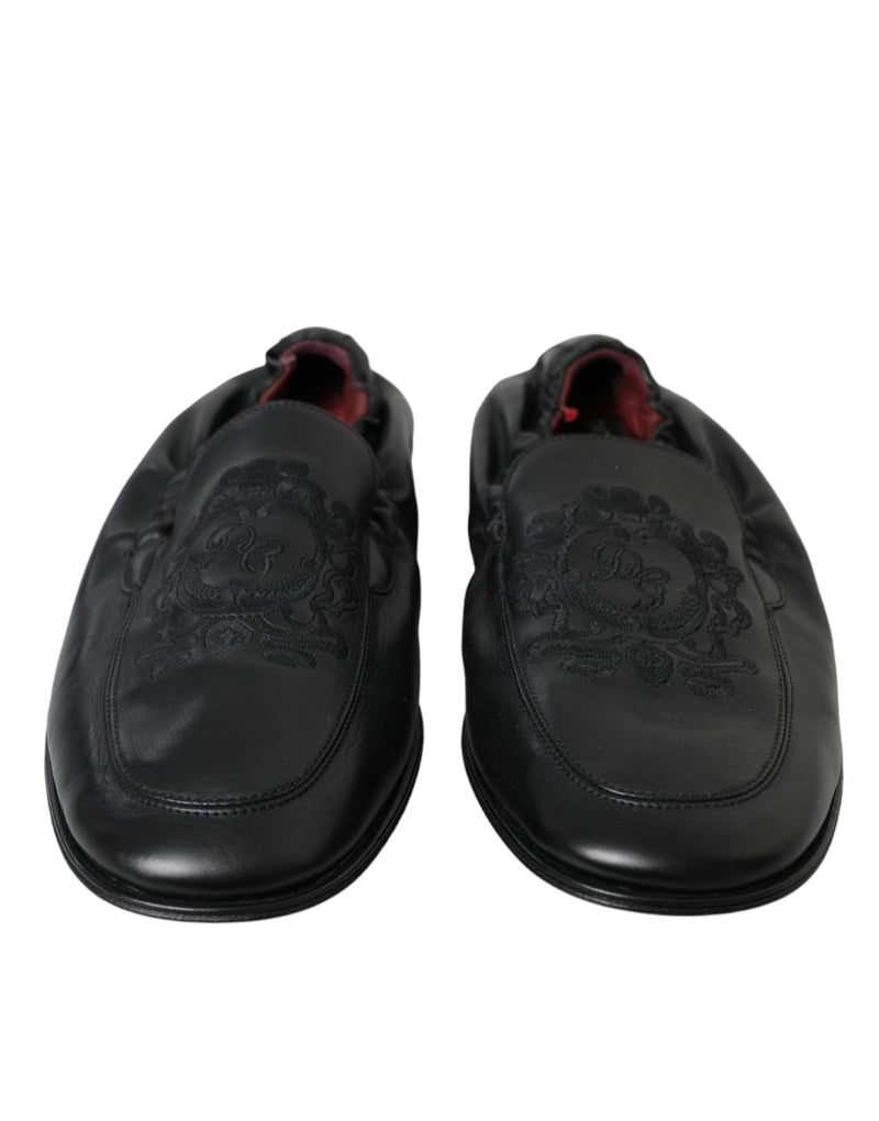 Dolce & Gabbana Black Logo Embroidered Leather Loafer Men Dress Men's Shoes