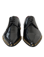 Dolce & Gabbana Black Leather Gold Studded Derby Dress Men's Shoes