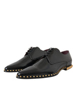 Dolce & Gabbana Black Leather Gold Studded Derby Dress Men's Shoes