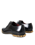 Dolce & Gabbana Black Leather Gold Studded Derby Dress Men's Shoes