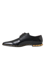 Dolce & Gabbana Black Leather Gold Studded Derby Dress Men's Shoes