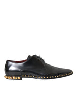 Dolce & Gabbana Black Leather Gold Studded Derby Dress Men's Shoes