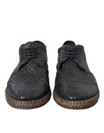 Dolce & Gabbana Black Woven Goat Leather Lace Up Derby Men's Shoes