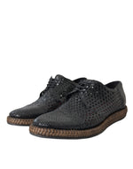 Dolce & Gabbana Black Woven Goat Leather Lace Up Derby Men's Shoes