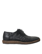 Dolce & Gabbana Black Woven Goat Leather Lace Up Derby Men's Shoes