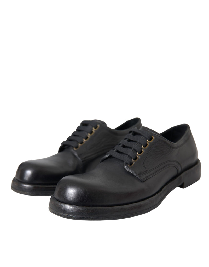 Dolce & Gabbana Black Horse Leather Derby Men Dress Men's Shoes