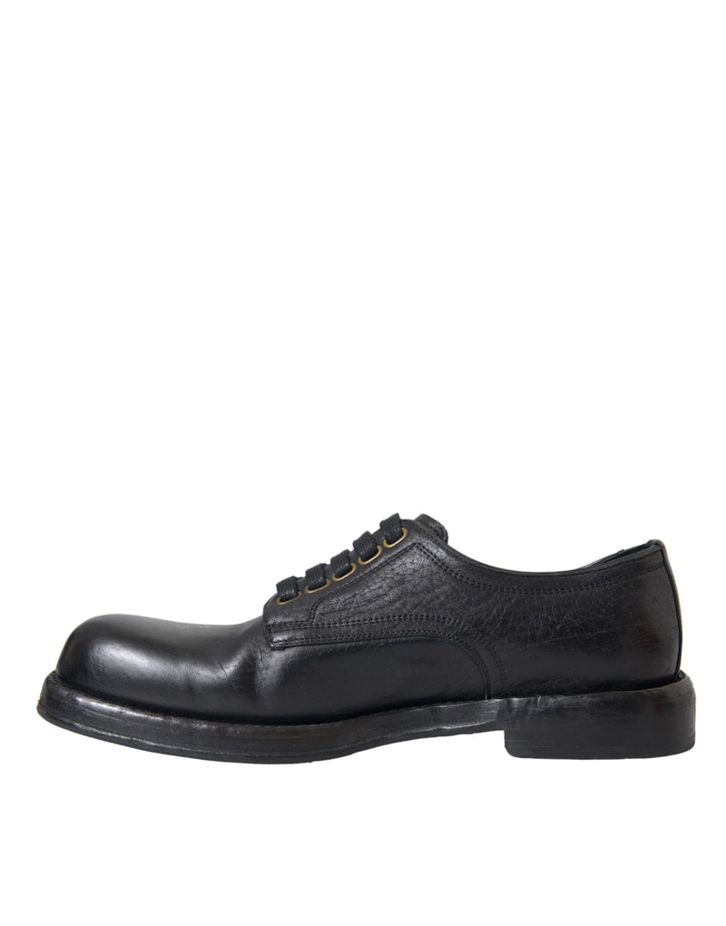 Dolce & Gabbana Black Horse Leather Derby Men Dress Men's Shoes