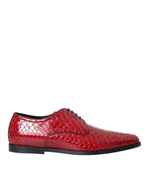 Dolce & Gabbana Red Textured Varnished Derby Men Formal Men's Shoes