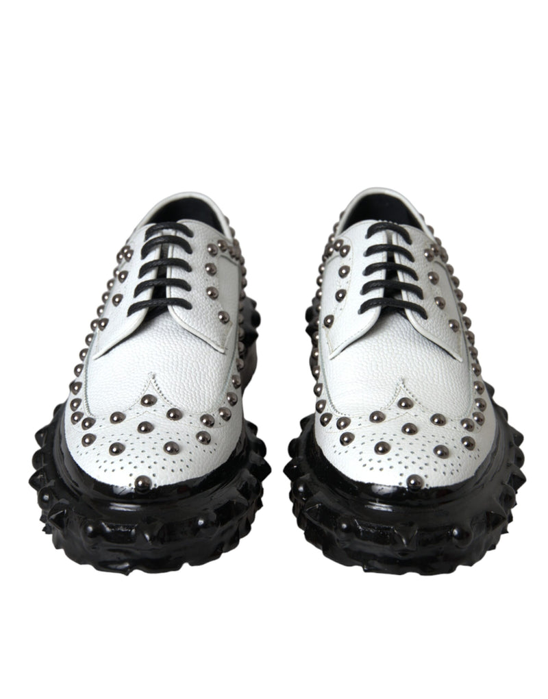 Dolce & Gabbana Black White Embellished Derby Formal Men's Shoes