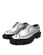 Dolce & Gabbana Black White Embellished Derby Formal Men's Shoes