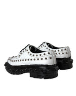 Dolce & Gabbana Black White Embellished Derby Formal Men's Shoes