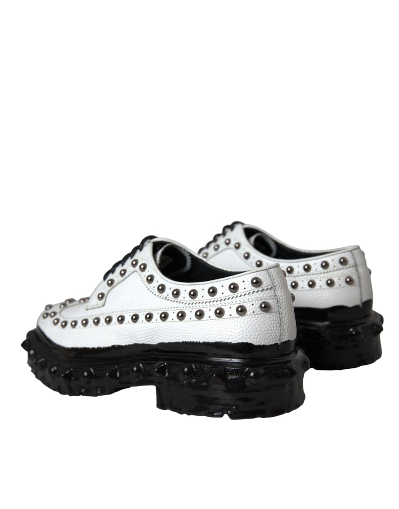 Dolce & Gabbana Black White Embellished Derby Formal Men's Shoes