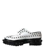 Dolce & Gabbana Black White Embellished Derby Formal Men's Shoes