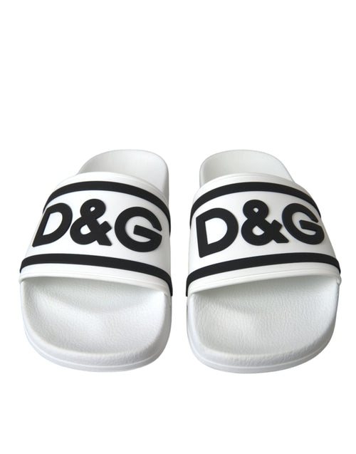 Dolce & Gabbana White Black Sandals Rubber Beachwear Men's Shoes