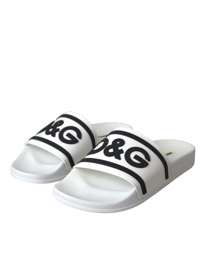 Dolce & Gabbana White Black Sandals Rubber Beachwear Men's Shoes